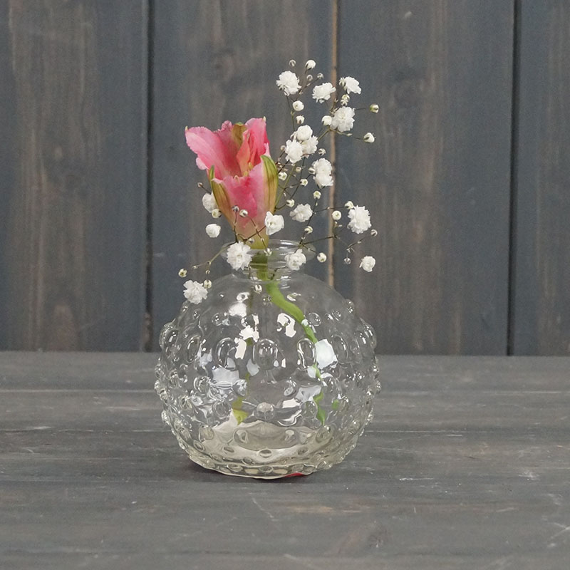 Small Glass Bowl Vase with Dried Flower Arrangement